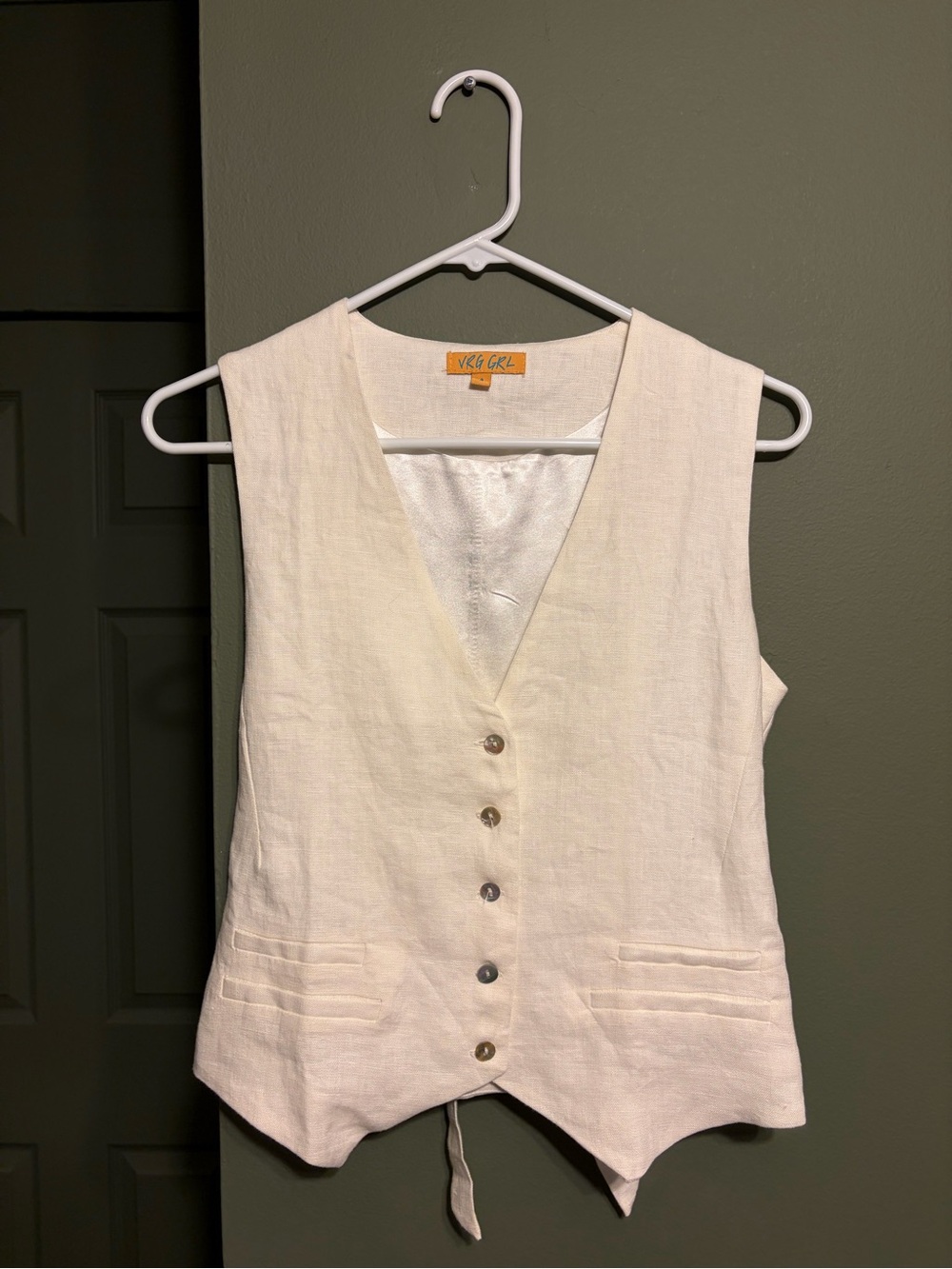 VRG GRL Cream Linen Button Front Vest